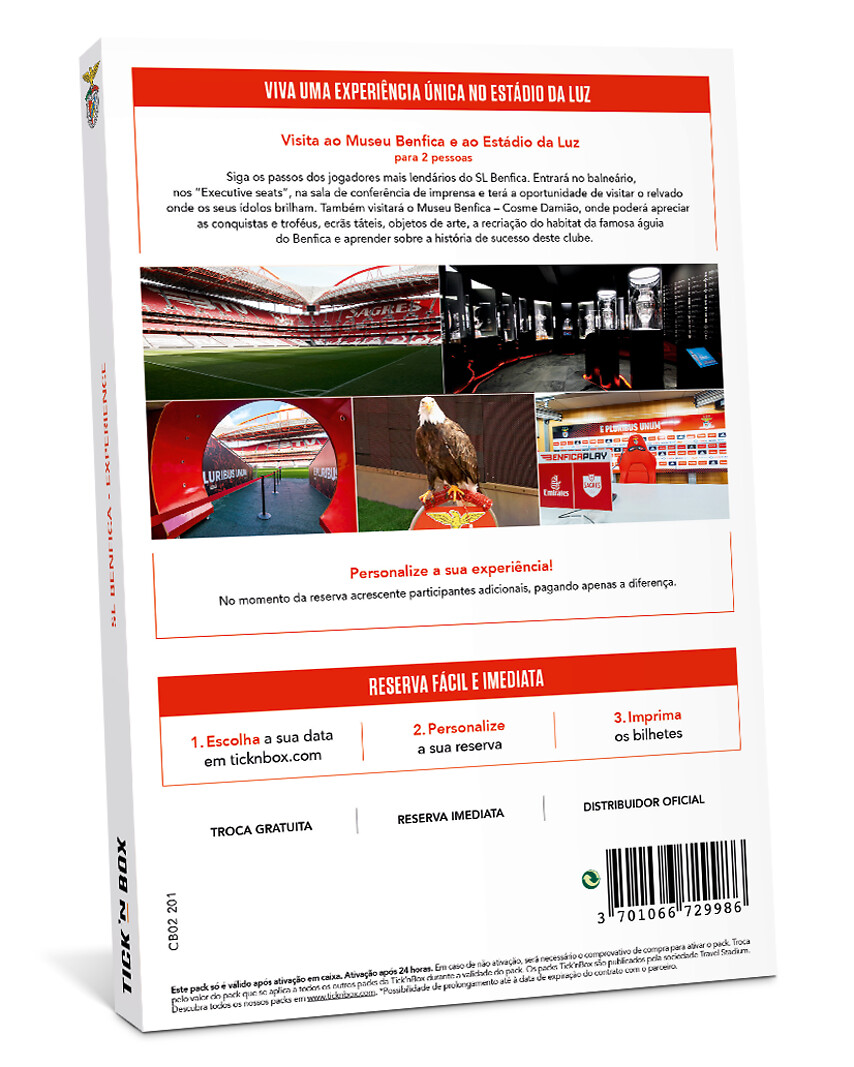 SL Benfica Experience - 2 bilhetes estádio + museu